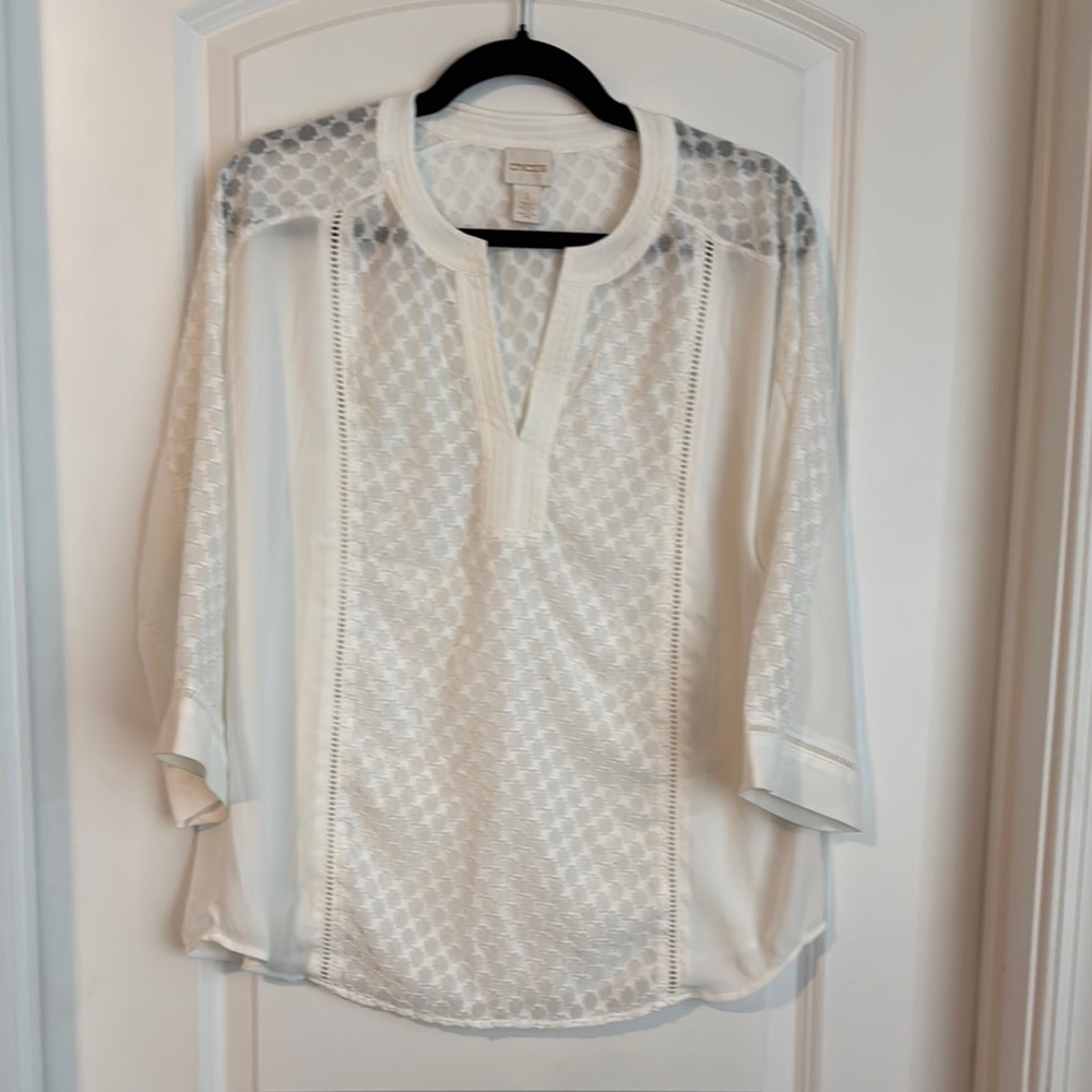 Chico's Cream Relaxed Blouse with Mandarin Collar